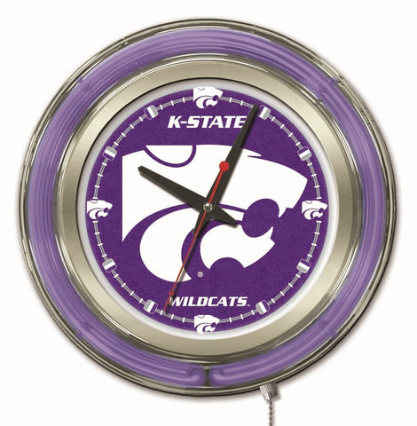 Horloge murale à piles néon violet hbs des Wildcats de l'état du Kansas (15") - faire du sport