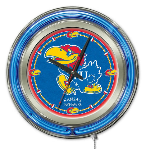 Kansas jayhawks hbs reloj de pared con batería universitario azul neón (15 ") - deportivo