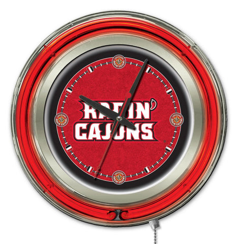 Boutique Louisiane-Lafayette Ragin Cajuns HBS Horloge murale à piles rouge néon (15") - Sporting Up
