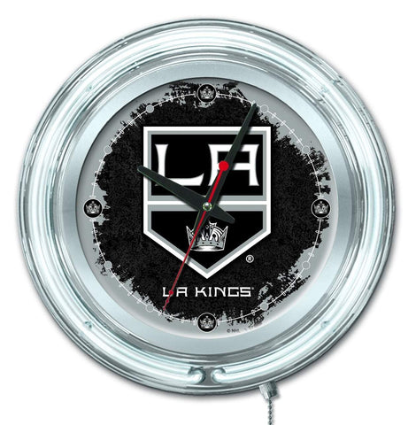 Los Angeles Kings HBS Neon White Hockey Battery Powered Wall Clock (15") - Sporting Up