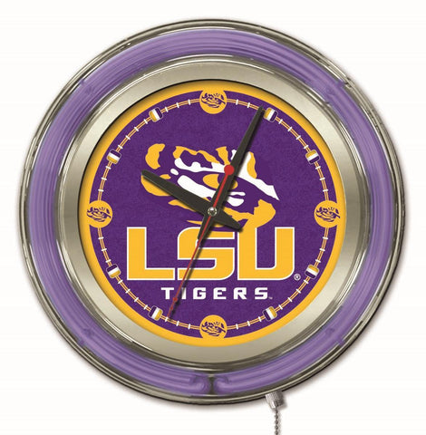 Shoppen Sie die batteriebetriebene Wanduhr „LSU Tigers HBs Neon Purple College“ (15 Zoll) – sportlich