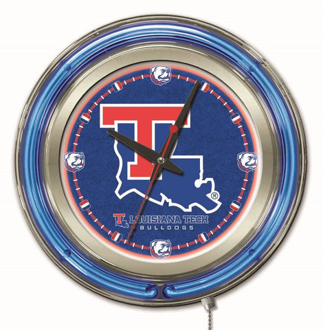 Louisiana tech bulldogs hbs reloj de pared con batería universitario azul neón (15 ") - deportivo
