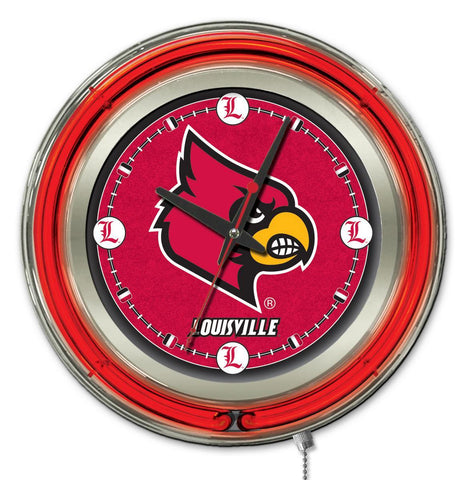 Louisville Cardinals HBS Neon Red College Battery Powered Wall Clock (15") - Sporting Up