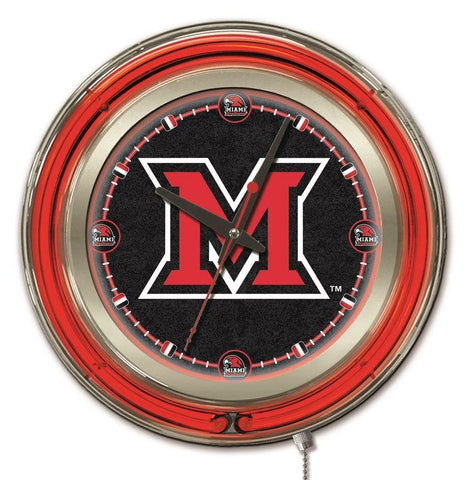 Handla miami redhawks hbs neon röd svart college batteridriven väggklocka (15") - sportig
