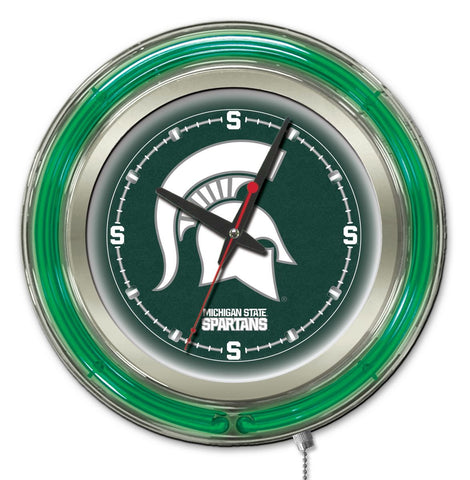 Michigan State Spartans hbs néon vert horloge murale alimentée par batterie (15") - faire du sport