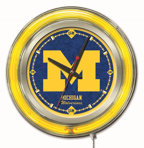 Michigan wolverines hbs reloj de pared con batería universitario amarillo neón (15") - deportivo