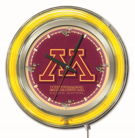 Shop Minnesota Golden Gophers HBS Neon Yellow Red Battery Powered Wall Clock (15") - Sporting Up