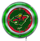 Reloj de pared con batería de hockey verde neón Minnesota wild hbs (15") - deportivo