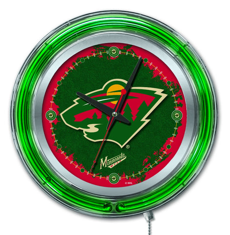 Achetez une horloge murale alimentée par batterie de hockey vert néon Minnesota Wild HBS (15") - Sporting Up