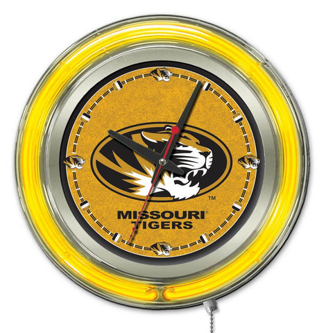 Reloj de pared con batería de la universidad de oro amarillo neón hbs de los tigres de Missouri (15 ") - deportivo