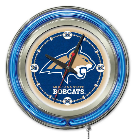 Shoppen Sie die batteriebetriebene Wanduhr „Montana State Bobcats HBS“ in Neonblau (15 Zoll) – sportlich
