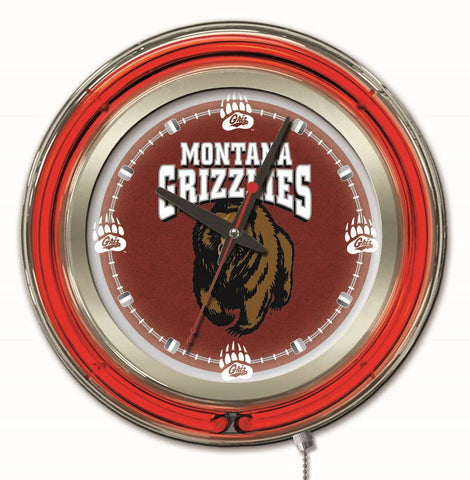 Shoppen Sie die batteriebetriebene Wanduhr „Montana Grizzlies HBS Neon Red College“ (15 Zoll) – sportlich