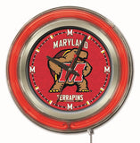 Maryland Terrapins HBS Neon Red College Battery Powered Wall Clock (15") - Sporting Up
