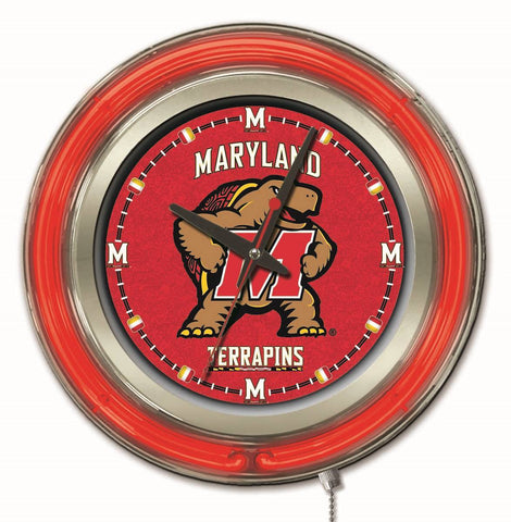 Magasinez l'horloge murale alimentée par batterie du Maryland Terrapins hbs rouge néon (15") - Sporting Up