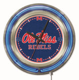 Ole Miss Rebels HBS Neon Blue College Battery Powered Wall Clock (15") - Sporting Up