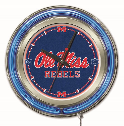 Ole miss rebels hbs neonblå college batteridriven väggklocka (15 tum) - uppåt