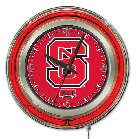 Nc state wolfpack hbs reloj de pared con batería universitario rojo neón (15 ") - deportivo