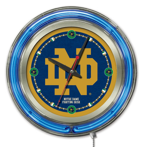 Notre Dame Fighting Irish HBS Neon Blue "ND" Battery Powered Wall Clock (15") - Sporting Up