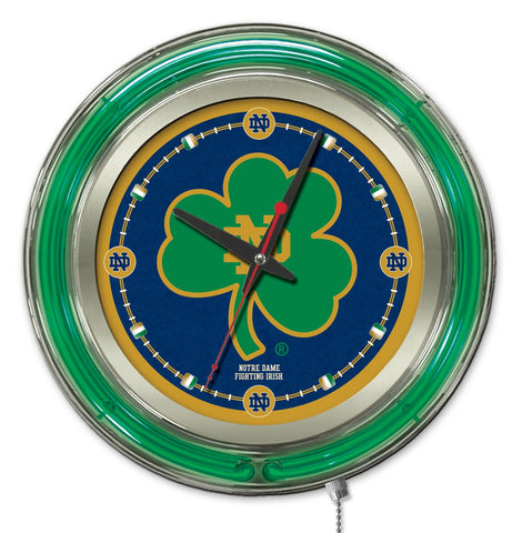 Notre Dame Fighting Irish HBS Neon Kleeblatt batteriebetriebene Wanduhr (15 Zoll) – sportlich