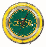 Reloj de pared con batería de color amarillo neón hbs del bisonte del estado de dakota del norte (15") - deportivo
