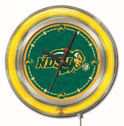 Reloj de pared con batería de color amarillo neón hbs del bisonte del estado de dakota del norte (15") - deportivo