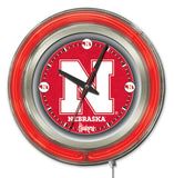 Nebraska Cornhuskers HBS Neon Red Battery Powered Wall Clock (15") - Sporting Up