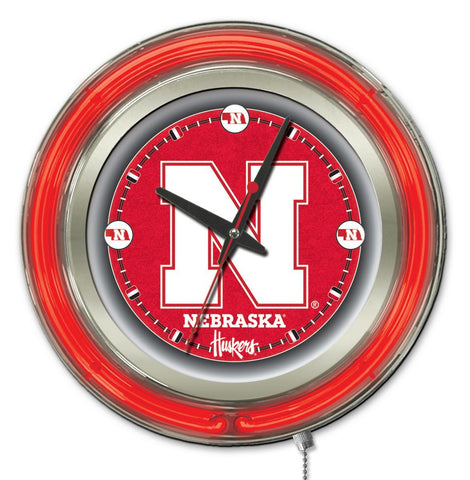 Nebraska cornhuskers hbs reloj de pared con batería rojo neón (15") - deportivo