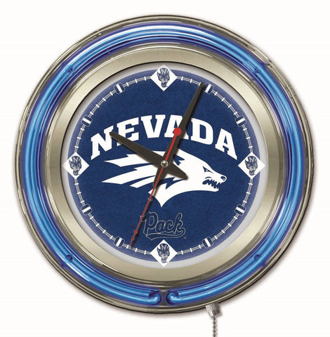 Shoppen Sie die batteriebetriebene Wanduhr „Nevada Wolfpack HBS Neon Blue College“ (15 Zoll) – sportlich