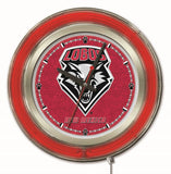 Reloj de pared con pilas de New Mexico Lobos HBs Neon Red College (15") - Sporting Up