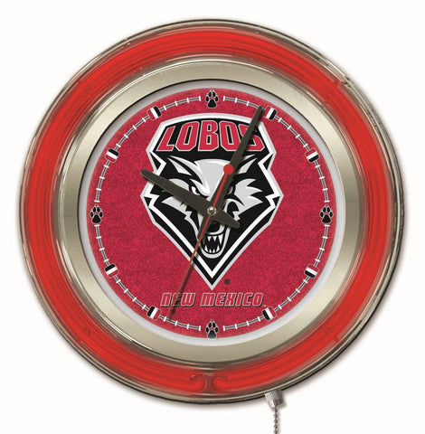 Shop New Mexico Lobos HBS Neon Red College Battery Powered Wall Clock (15") - Sporting Up