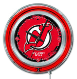 Horloge murale alimentée par batterie de hockey rouge néon hbs des Devils du New Jersey (15") - Sporting Up