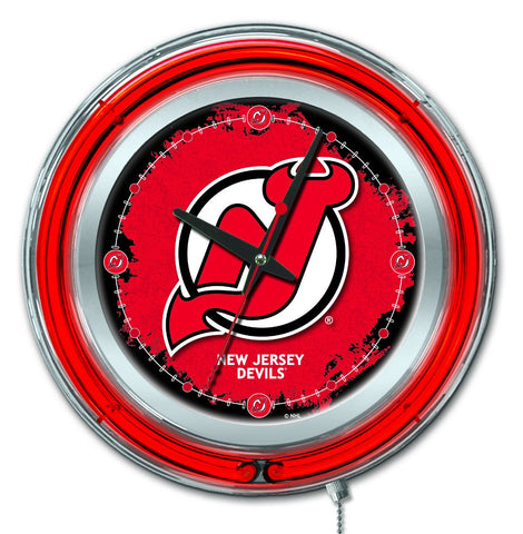 Achetez une horloge murale alimentée par batterie de hockey rouge néon hbs des Devils du New Jersey (15") - Sporting Up