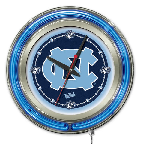 North Carolina Tar Heels HBs neonblaue College-Wanduhr mit Batterie (15 Zoll) – sportlich