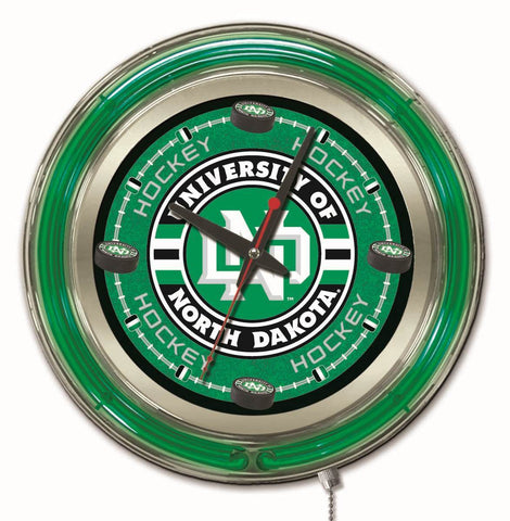 Compre reloj de pared con batería de hockey de neón hbs de los halcones de lucha de dakota del norte (15 ") - sporting up