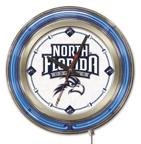 Shop UNF Ospreys HBS Neon Blue White College Battery Powered Wall Clock (15") - Sporting Up