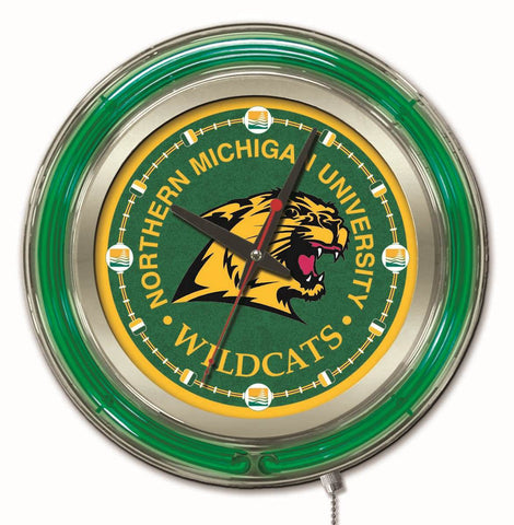 Northern Michigan Wildcats HBS Neon Green Battery Powered Wall Clock (15") - Sporting Up