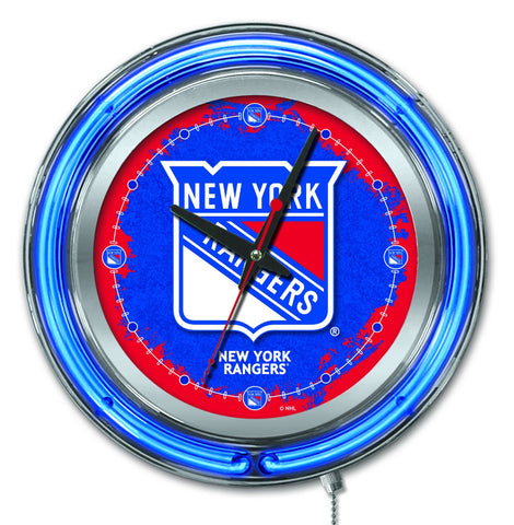 Shop New York Rangers HBS Neon Blue Hockey Battery Powered Wall Clock (15") - Sporting Up