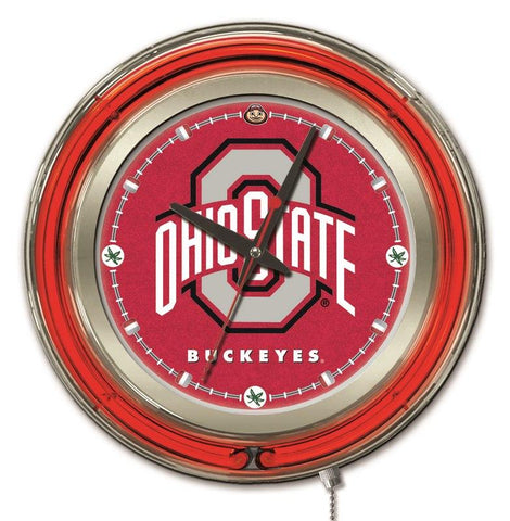 Ohio state buckeyes hbs reloj de pared con batería de neón rojo universitario (15") - deportivo