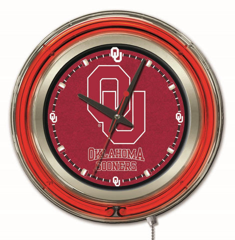 Oklahoma Sooners hbs horloge murale alimentée par batterie rouge néon (15") - faire du sport