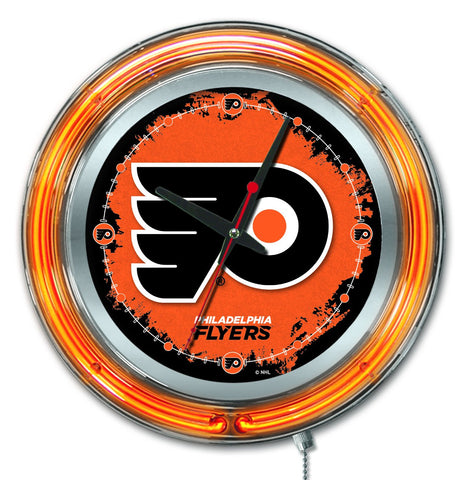Philadelphia Flyers HBS Neon Orange Hockey Battery Powered Wall Clock (15") - Sporting Up