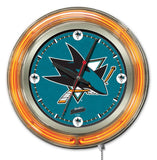 San Jose Sharks HBS Neon Orange Hockey Battery Powered Wall Clock (15") - Sporting Up