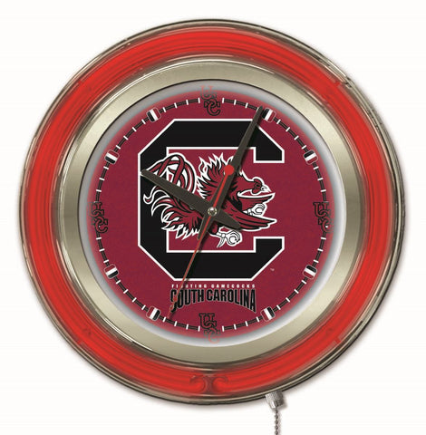 Achetez une horloge murale alimentée par batterie pour les gamecocks de Caroline du Sud hbs rouge néon (15") - faire du sport