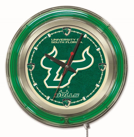 Reloj de pared con batería de la universidad verde neón usf bulls hbs del sur de florida (15 ") - deportivo