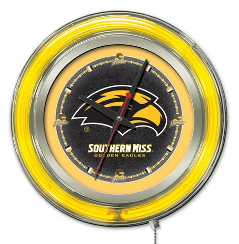 Shop Southern Miss Golden Eagles HBS Neon Yellow Battery Powered Wall Clock (15") - Sporting Up