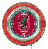 Reloj de pared con pilas de la universidad roja neón de Stanford cardinal hbs (15") - deportivo