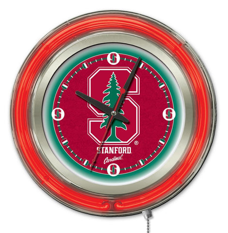 Horloge murale alimentée par batterie universitaire rouge néon Stanford cardinal hbs (15") - faire du sport