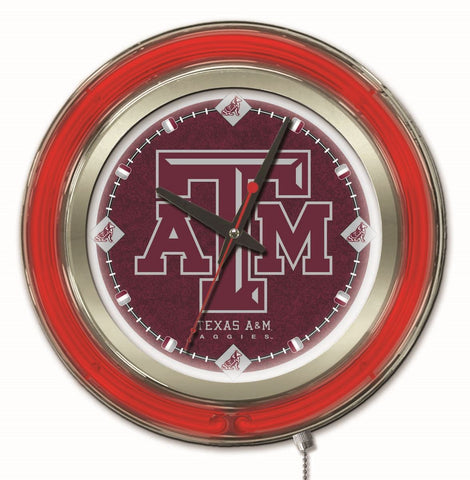 Texas a&m aggies hbs horloge murale à piles néon rouge marron college (15") - faire du sport