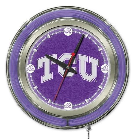 Boutique TCU Horned Frogs HBS Neon Purple College Horloge murale alimentée par batterie (15") - Sporting Up