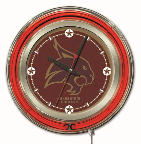Boutique Texas State Bobcats hbs néon rouge marron collège horloge murale alimentée par batterie (15") - Sporting Up