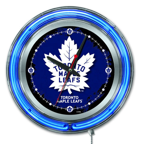 Horloge murale alimentée par batterie de hockey bleu néon hbs des Maple Leafs de Toronto (15") - faire du sport